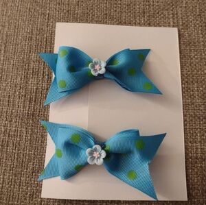 Blue Polka Dot Hair Bows for Kids